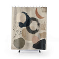 Minimal Moon Abstract Shower Curtain, Neutral Black Bathroom Decor, Modern Circle Bath Curtain, Guest Bathroom Decor, Minimal Bath Decor