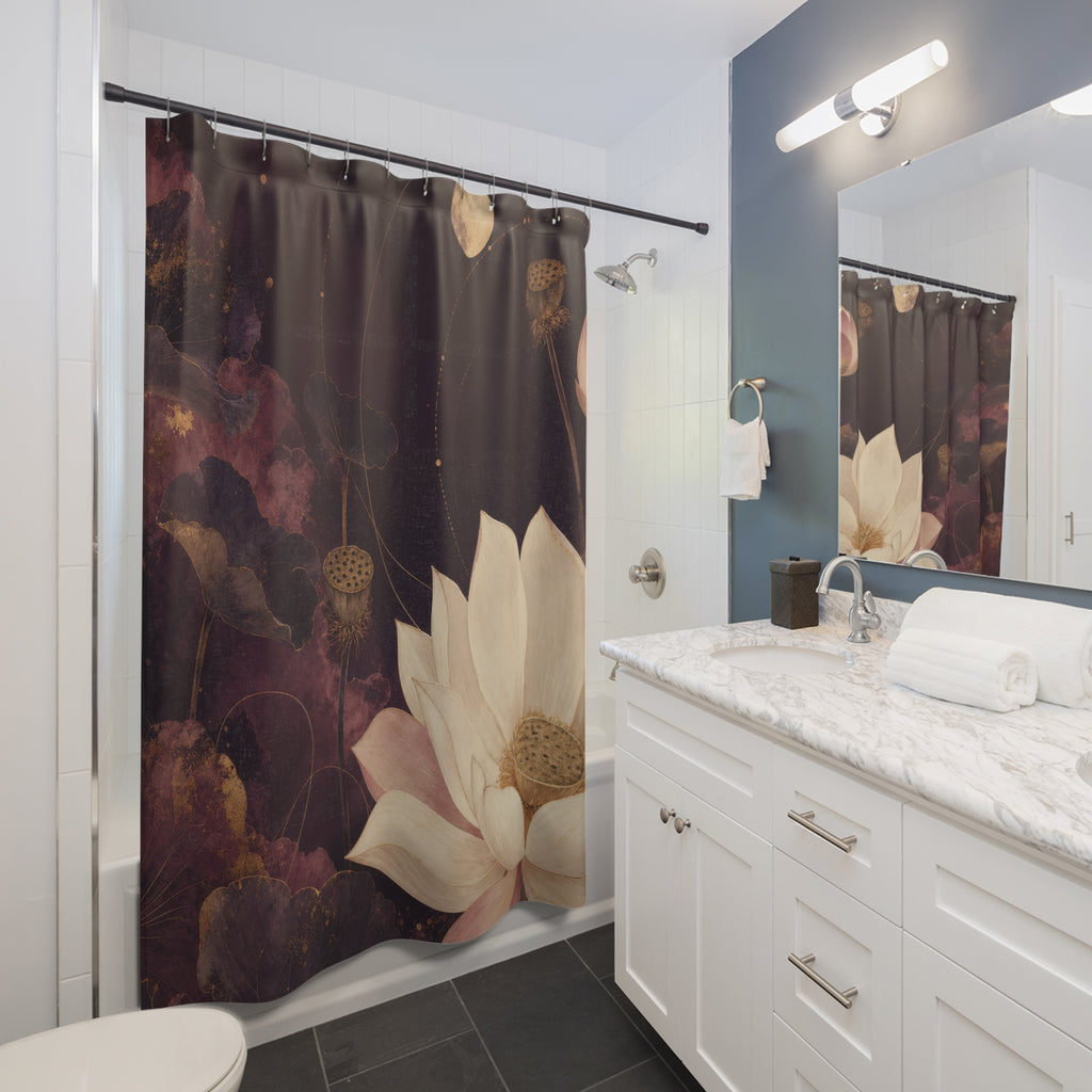 Moonlit Lotus Elegant Shower Curtain