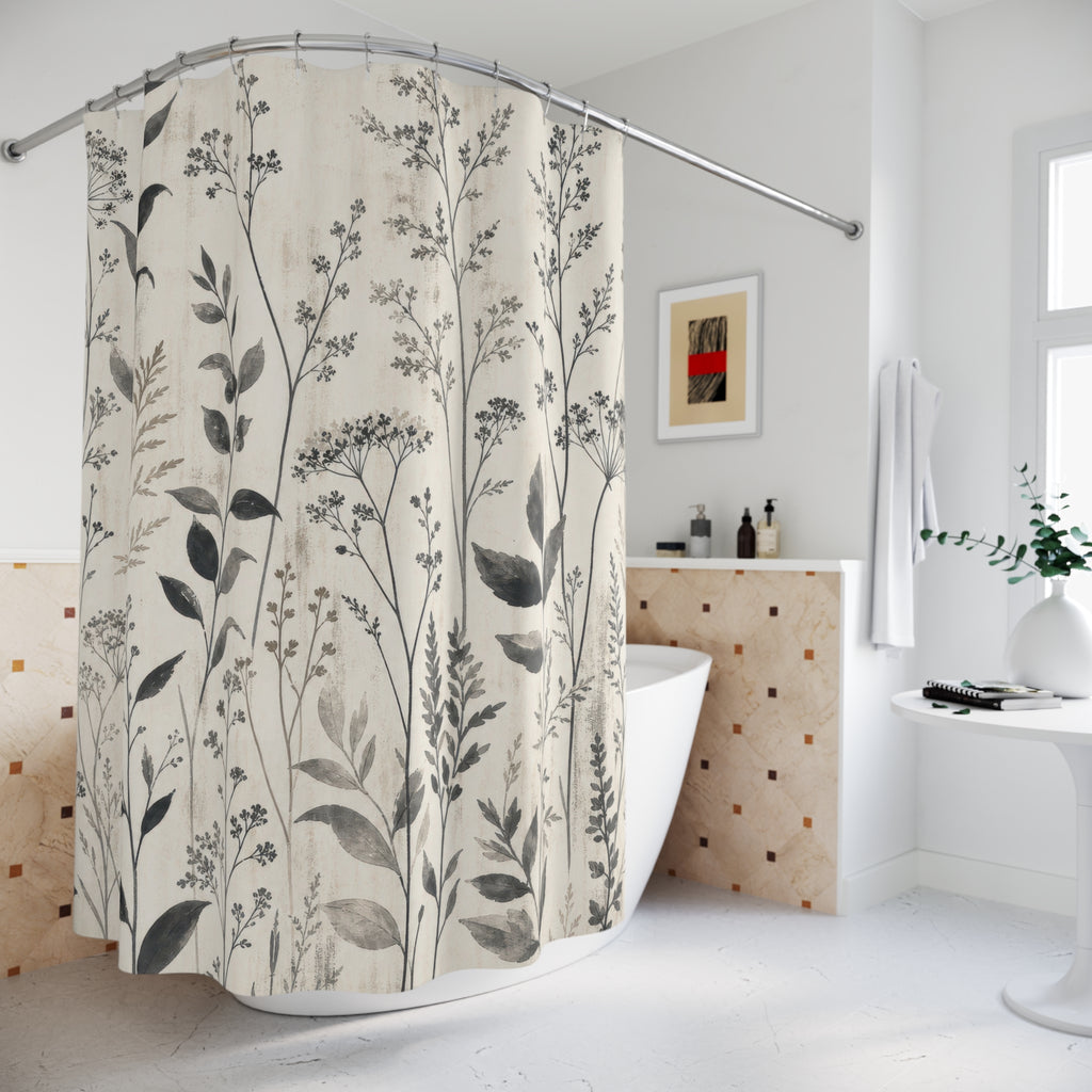 Black Gray Wild Stem Shower Curtain