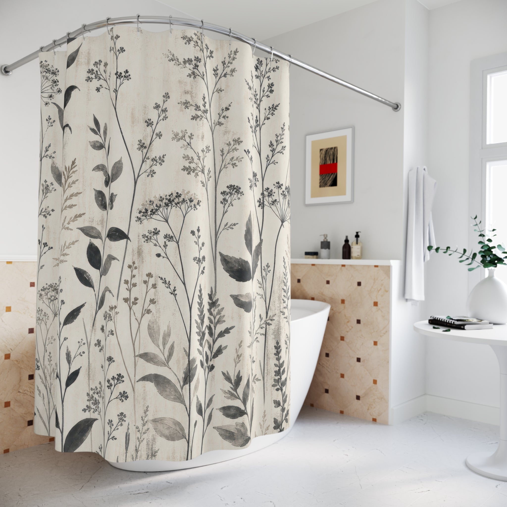 Black Gray Wild Stem Shower Curtain