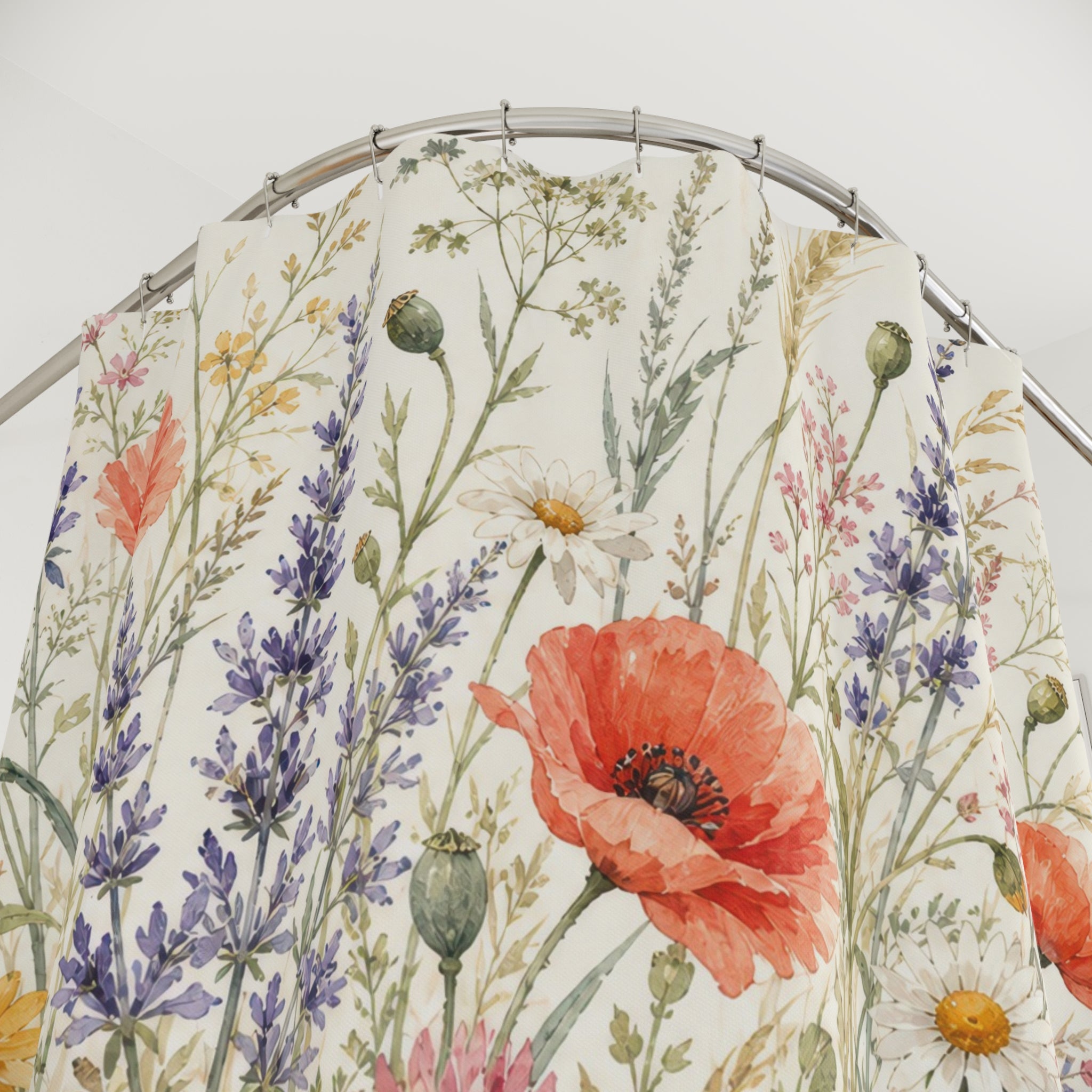 Orange Lavender Wildflower Watercolor Shower Curtain