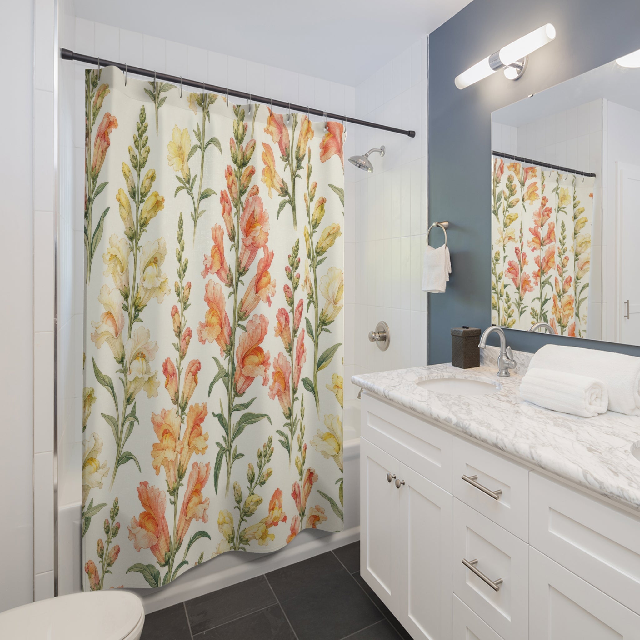 Sunny Orange Yellow Botanical Floral Shower Curtain
