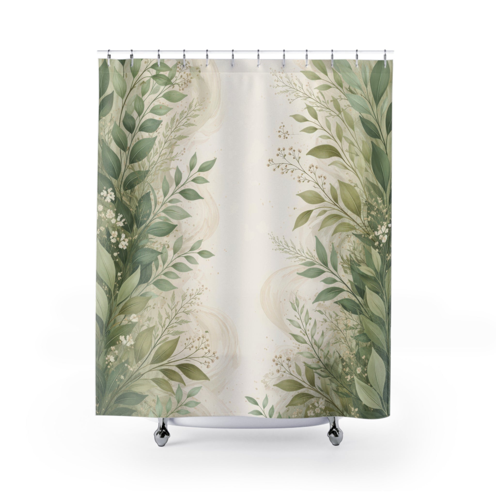 Green Botanical Shower Curtain – Sage Eucalyptus