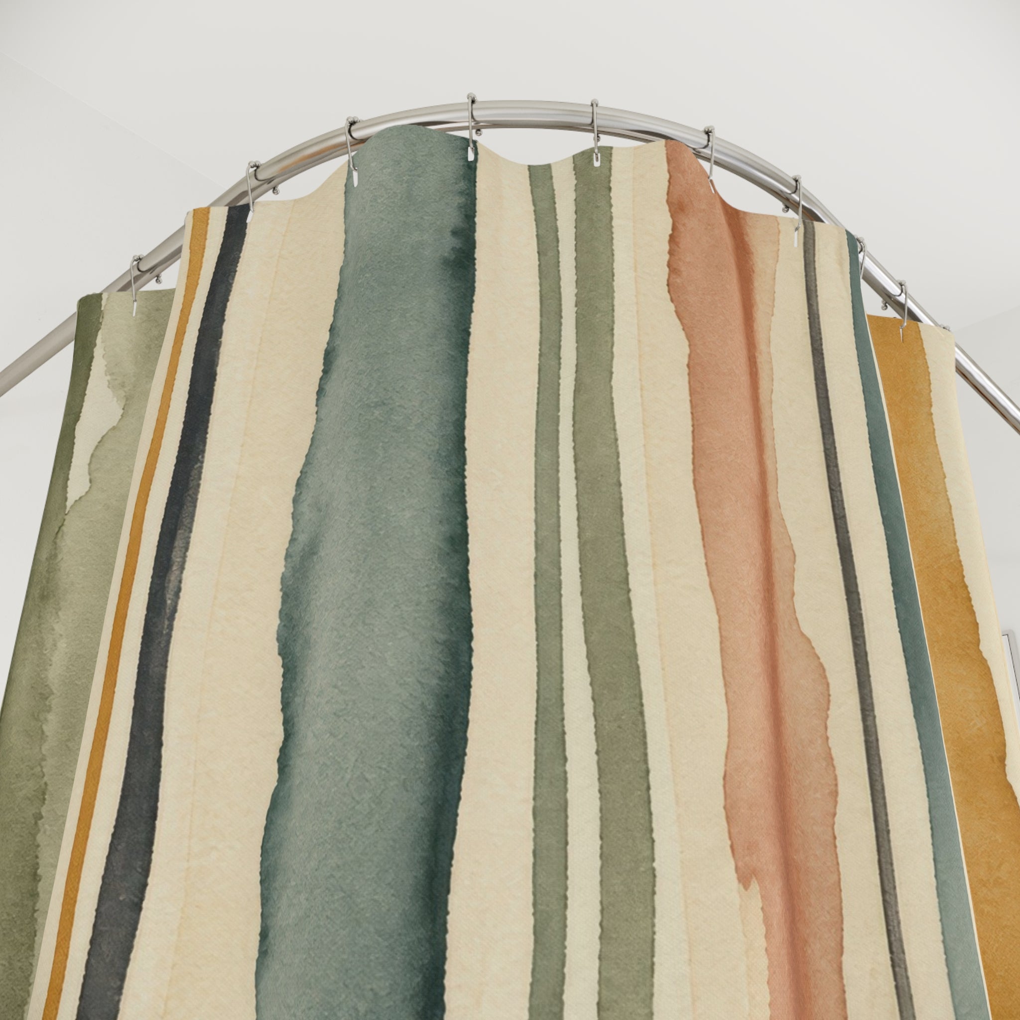 Sage Terracotta Mustard Watercolor Stripe Shower Curtain