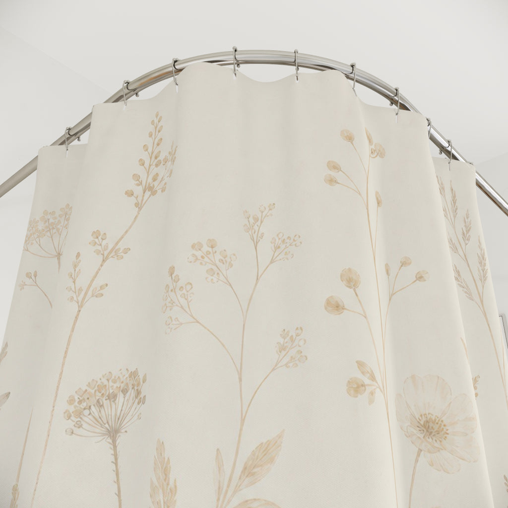 Tall Beige Wildflower Shower Curtain