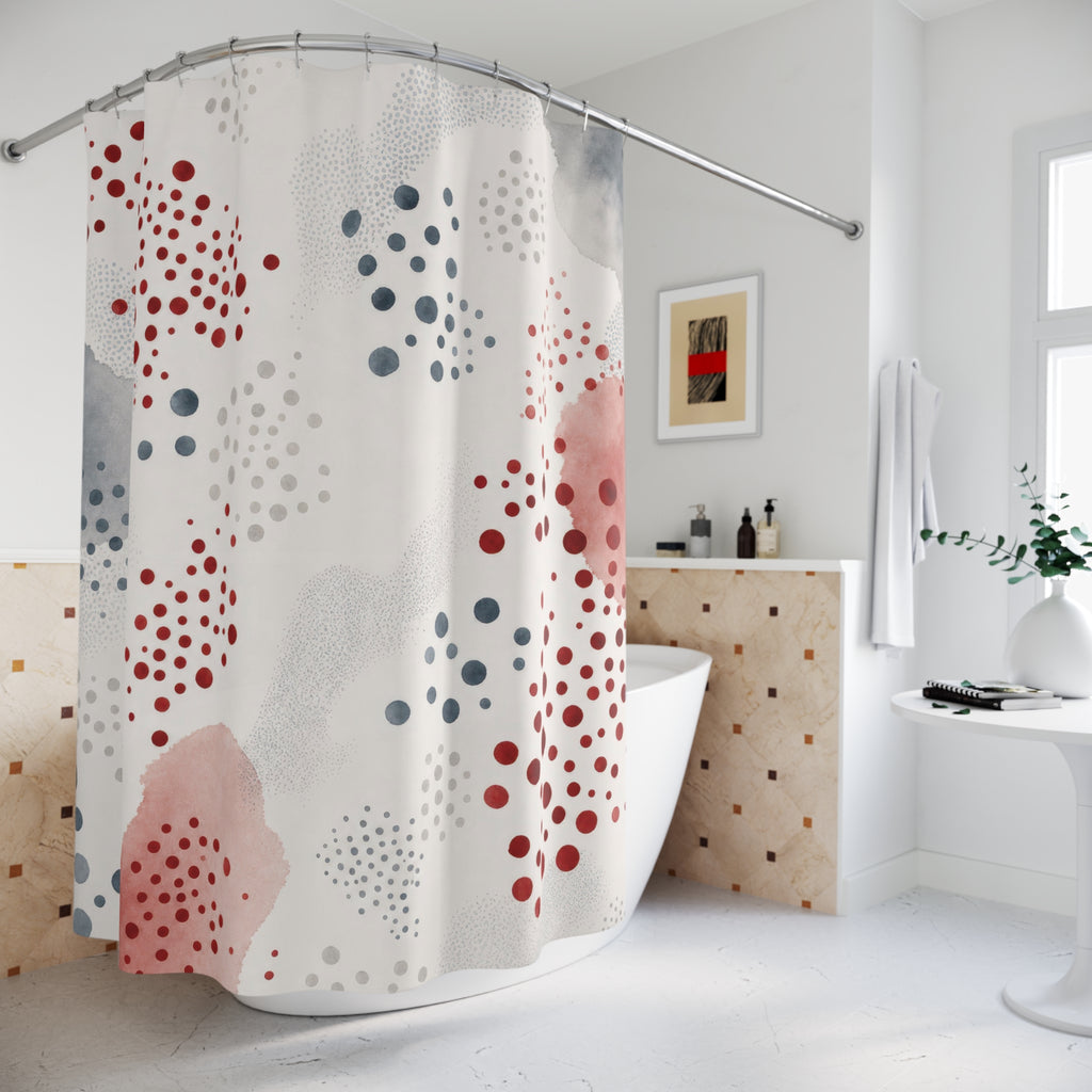Red Gray Dot Abstract Watercolor Shower Curtain