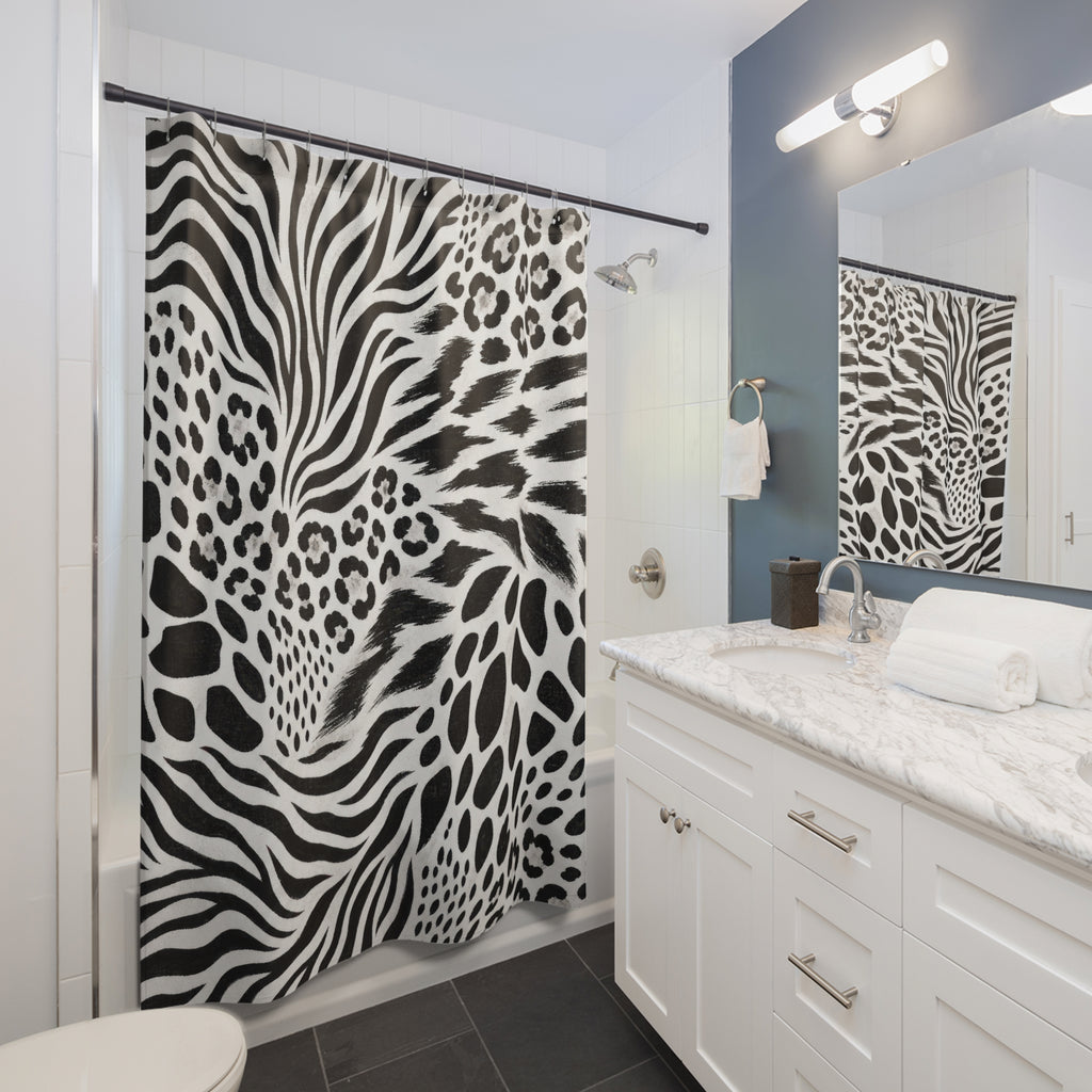 Black White Zebra Leopard Shower Curtain