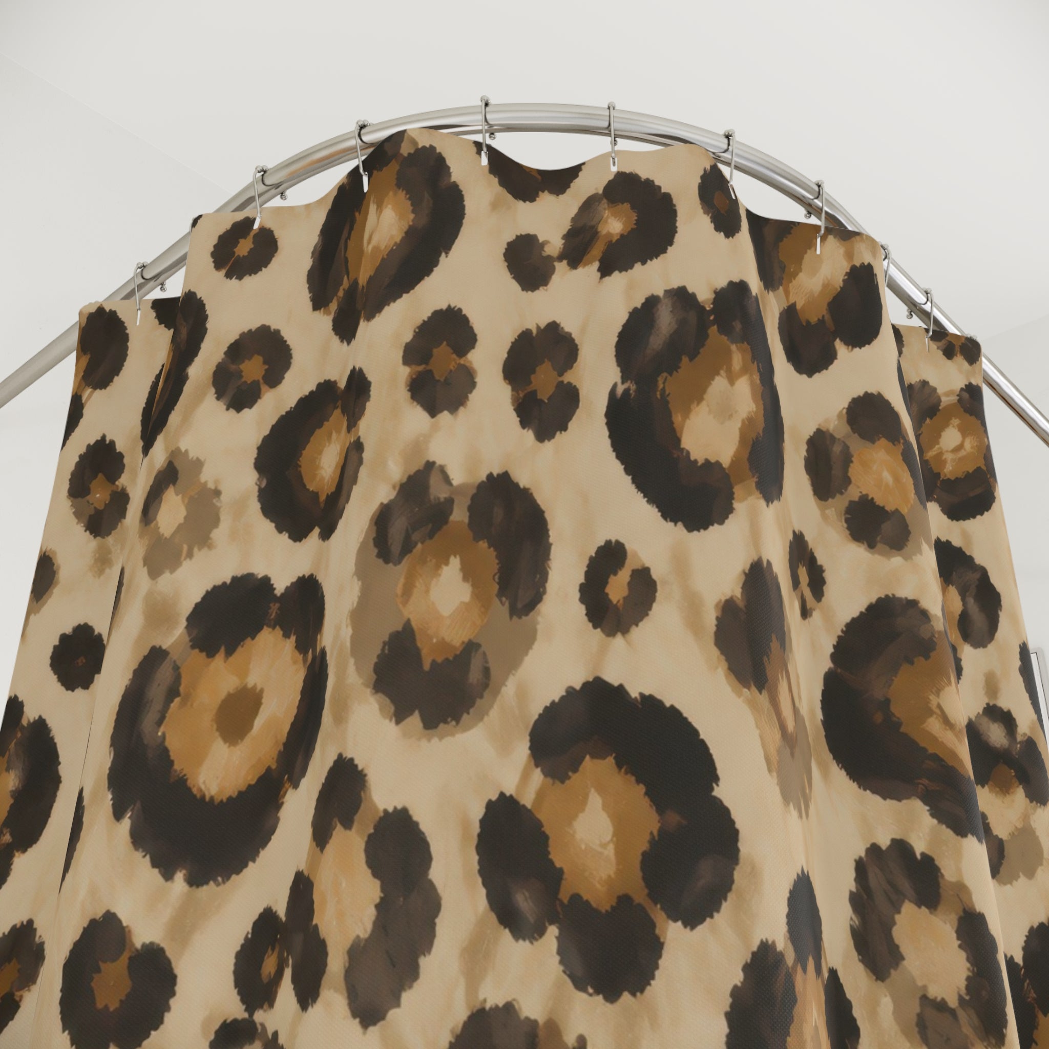 Leopard Shower Curtain, Animal Print Spot Pattern, Tan Brown Safari Bathroom Decor, Bold Glam Wall Decor Guest Bath Wall Gift For Home