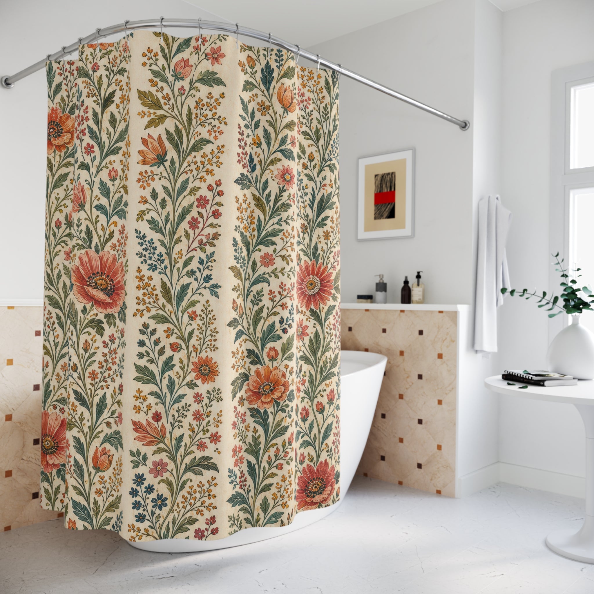 Vertical Wildflower Striped Shower Curtain