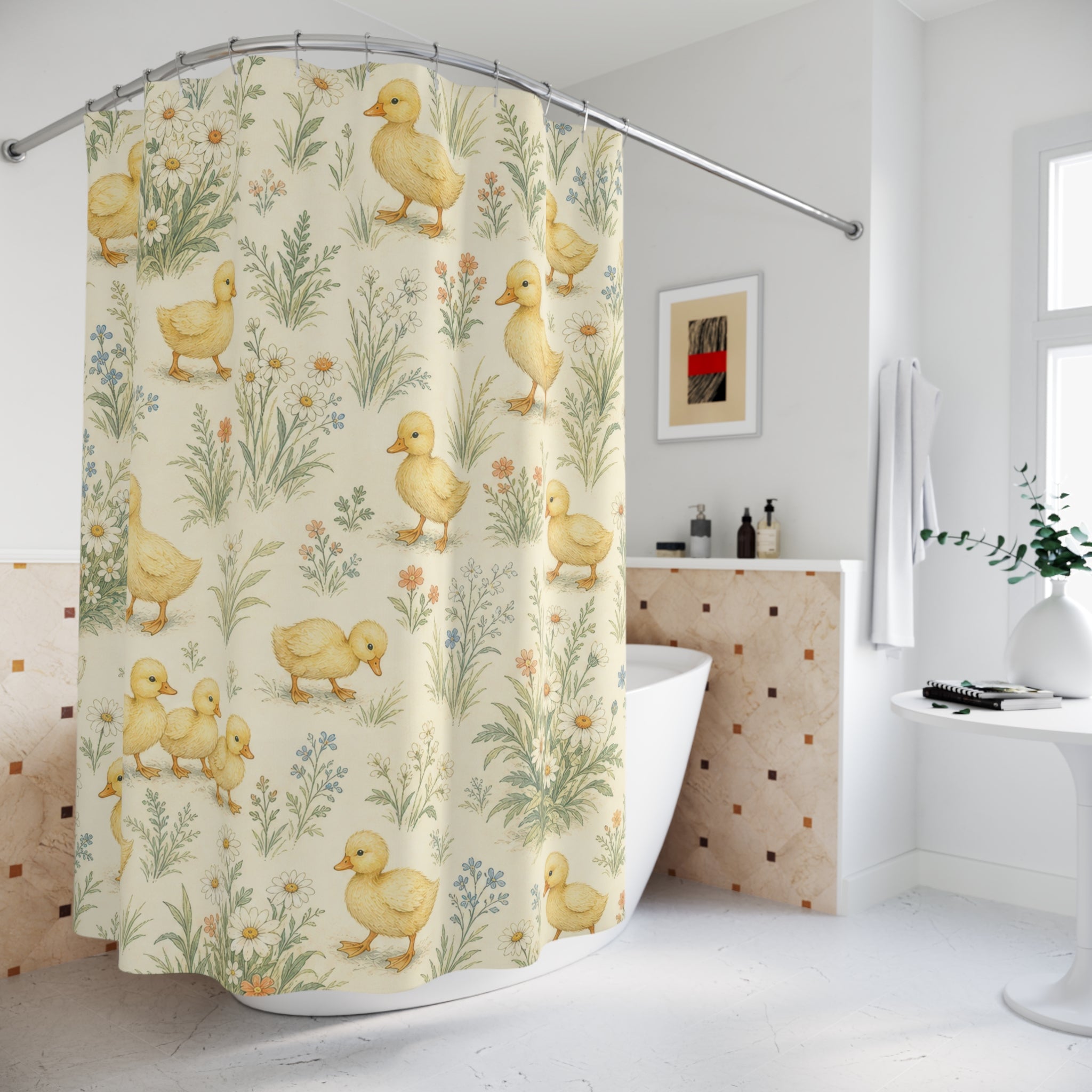 Yellow Duckling Meadow Shower Curtain