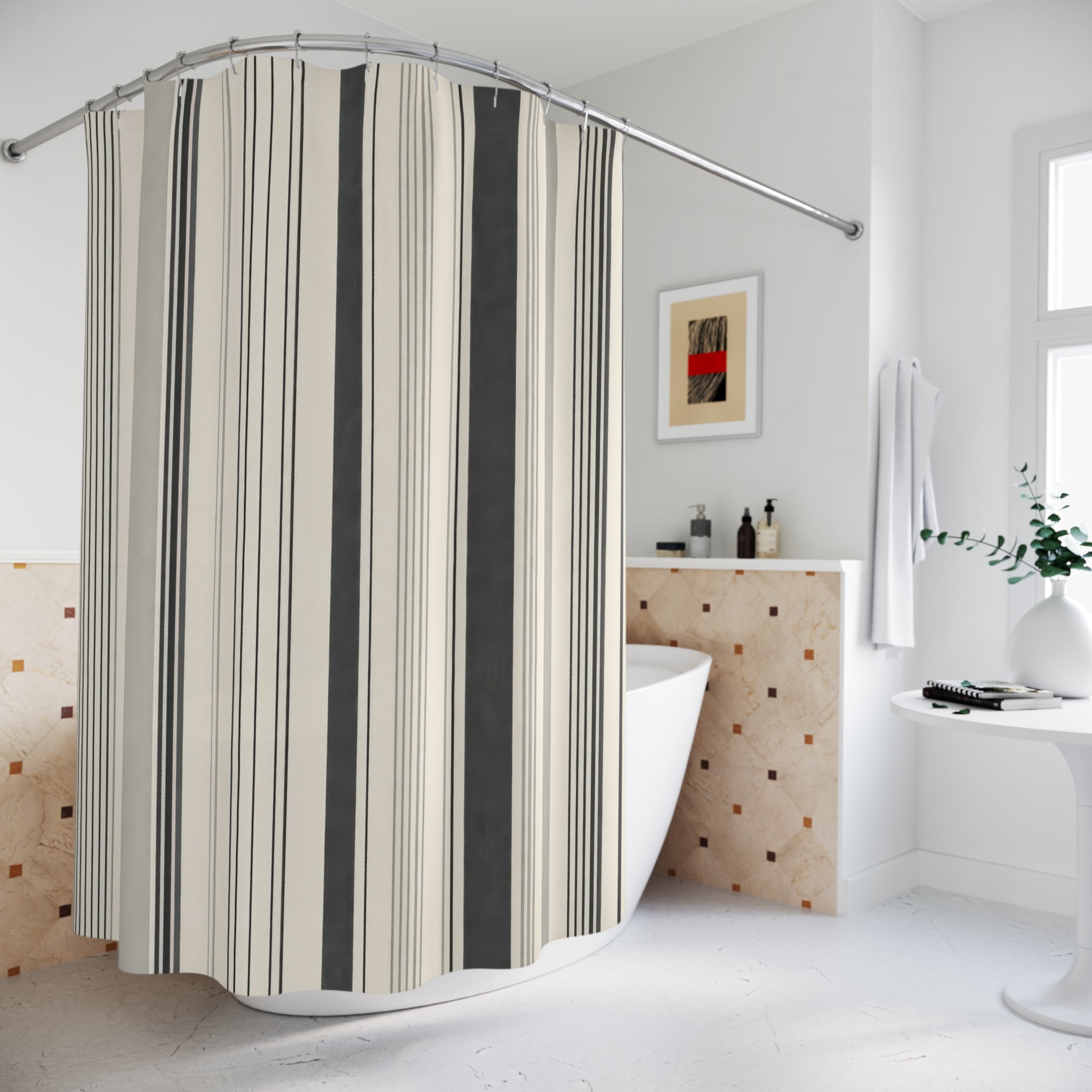 Fine Vertical Pinstripe Cluster Shower Curtain