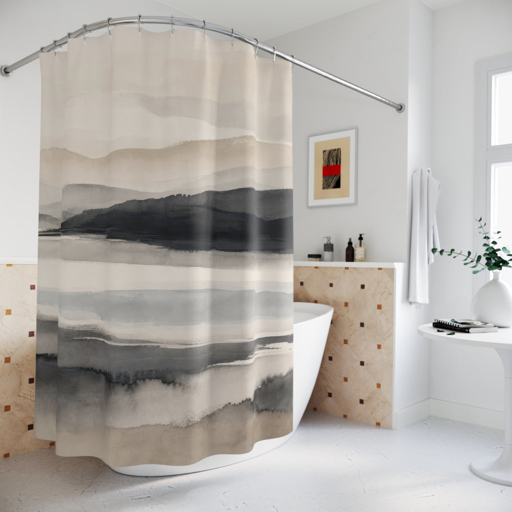 Black Beige Watercolor Hills Shower Curtain