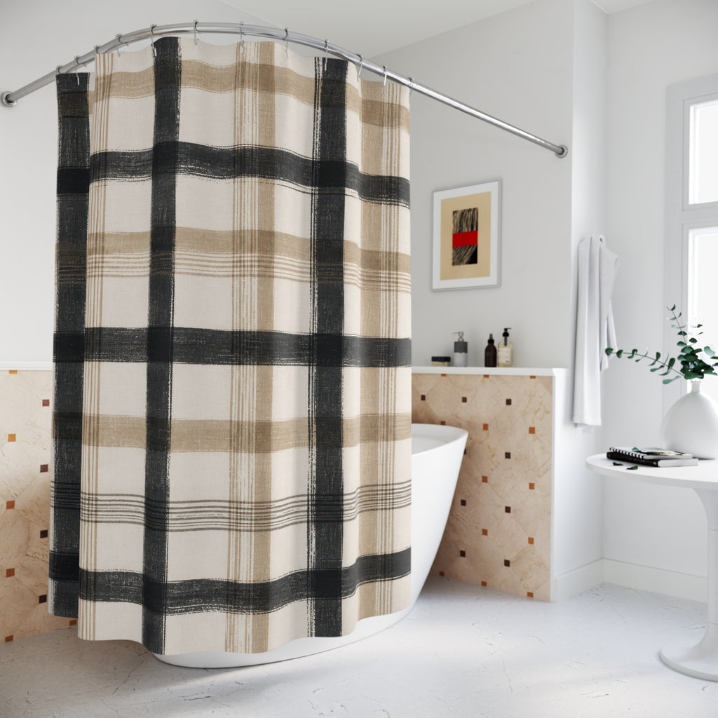 Black Beige Check Shower Curtain