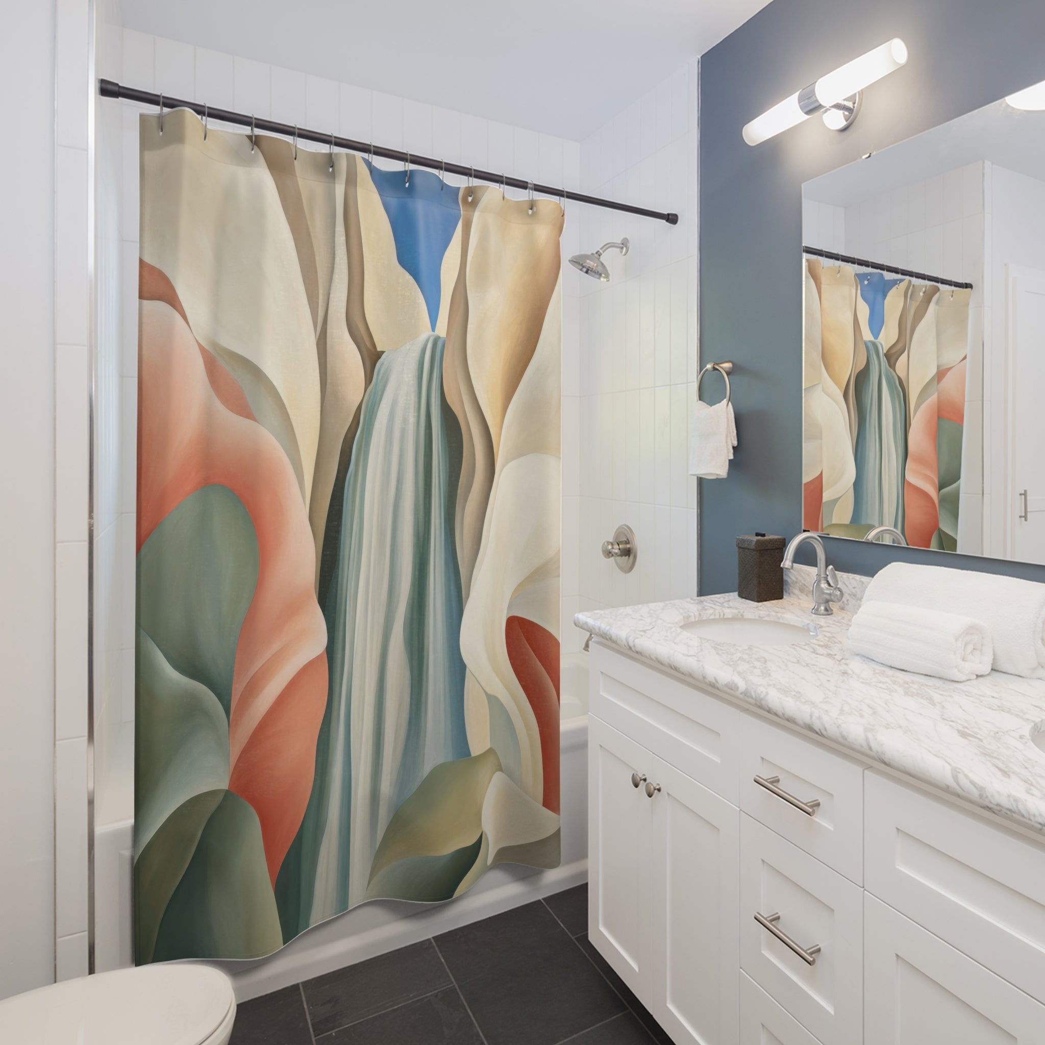 Modern Waterfall Flower Print Shower Curtain