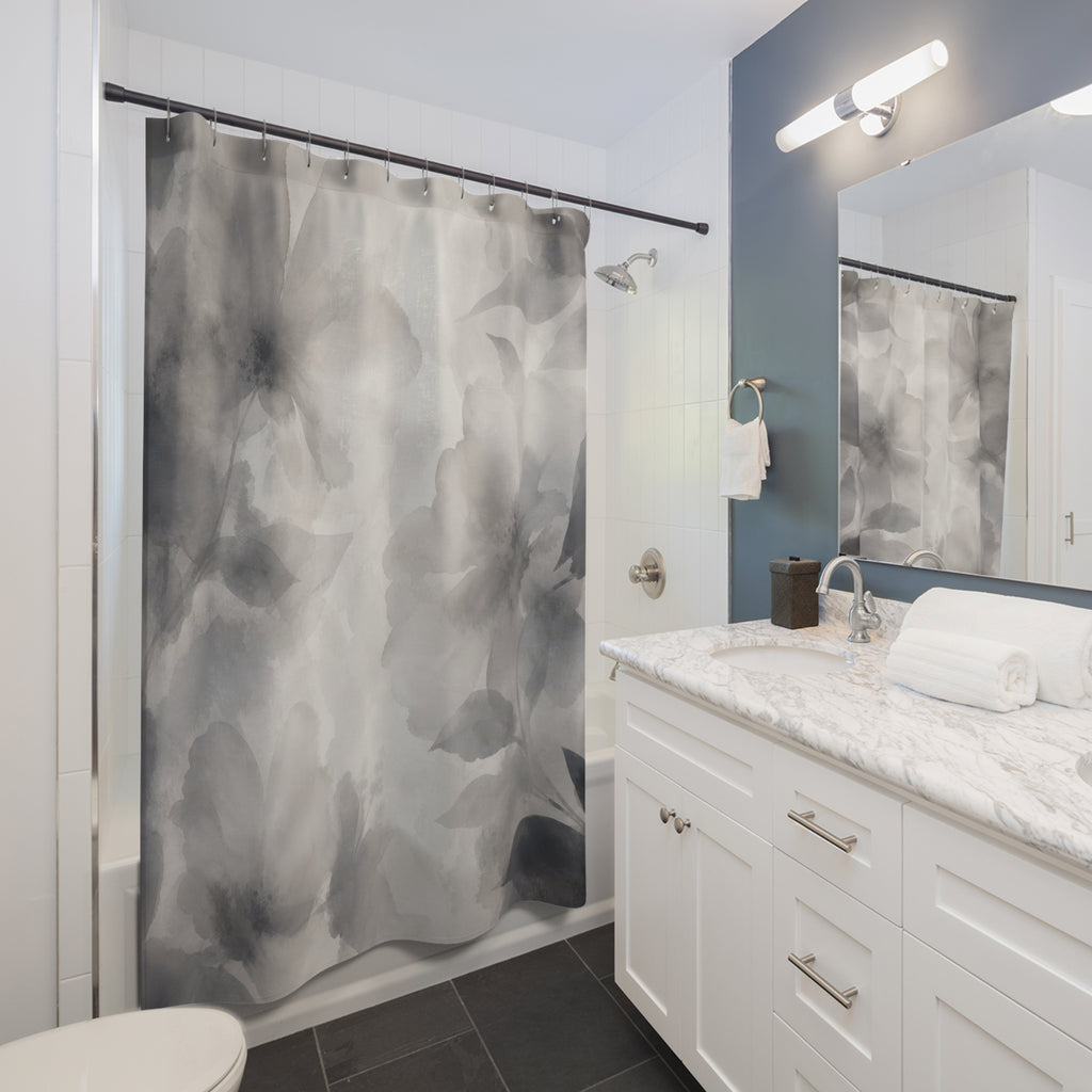 Watercolor Gray Floral Shower Curtain