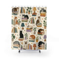 Kids Cat Shower Curtain, Cozy Reading Nook Book Pattern, Cute Library Bathroom Decor, Storybook Cozy Library Wall Decor Guest Bath Gift