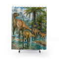 Tropical Hadrosaur Herd shower curtain with full front view