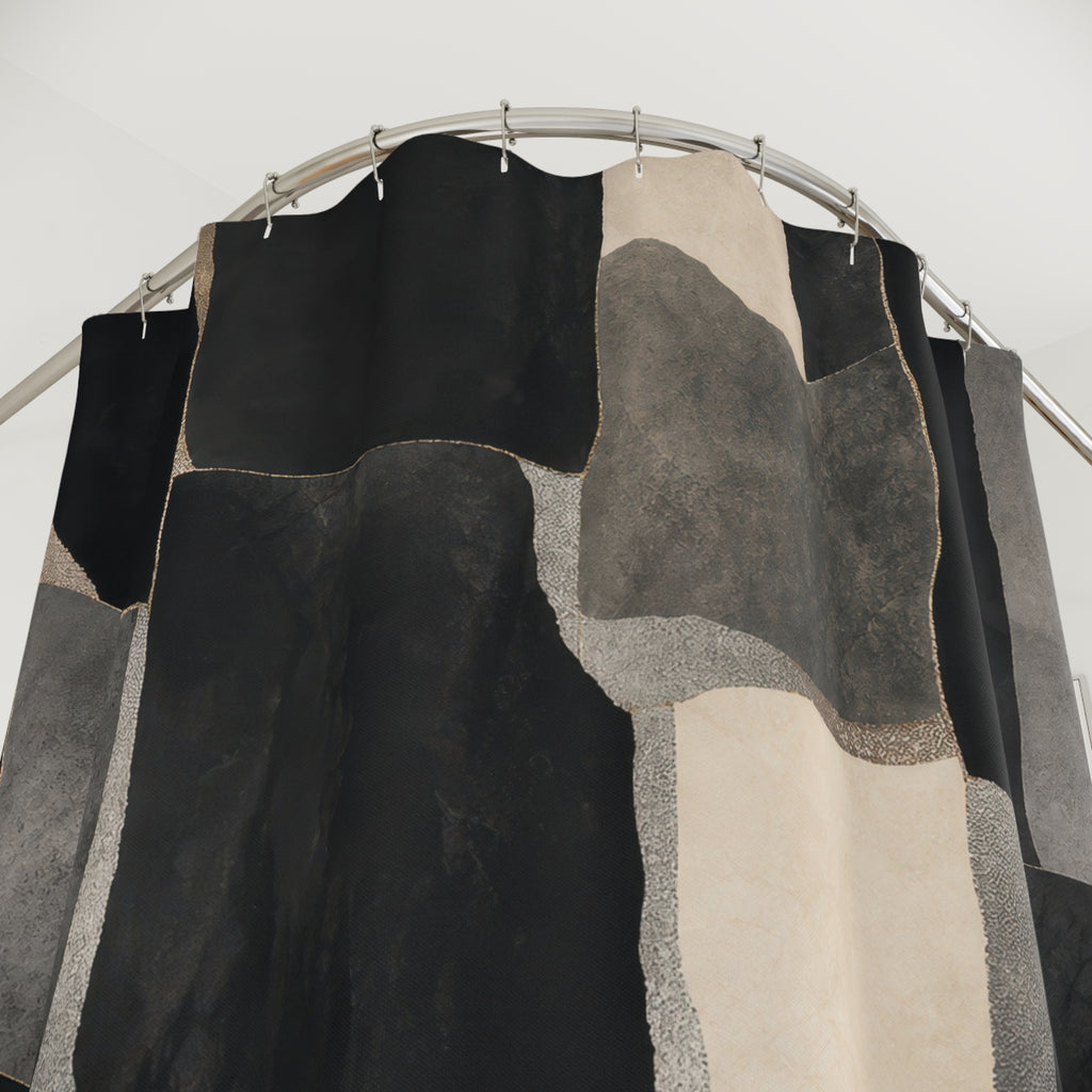 Black Gray Shower Curtain, Modern Patchwork Bath Decor, Charcoal Cream Block Pattern, Modern Abstract Neutral Guest Bathroom Decor Style
