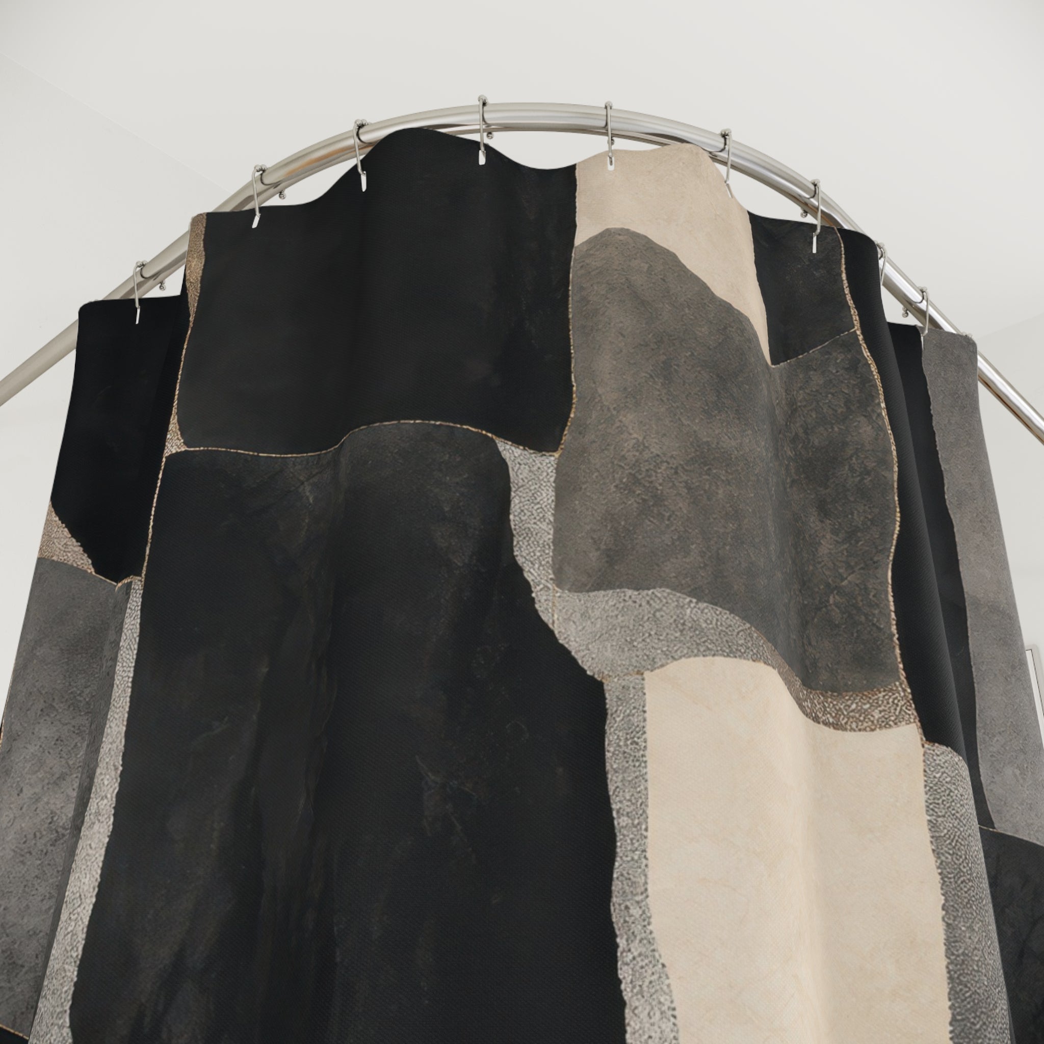 Black Gray Shower Curtain, Modern Patchwork Bath Decor, Charcoal Cream Block Pattern, Modern Abstract Neutral Guest Bathroom Decor Style