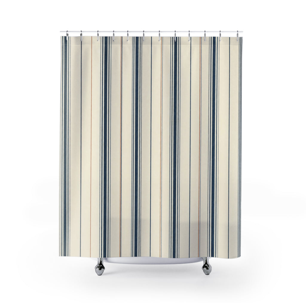 Blue Farmhouse Stripe Shower Curtain