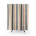French Ticking Stripe Beige Blue Brown Coral Shower Curtain