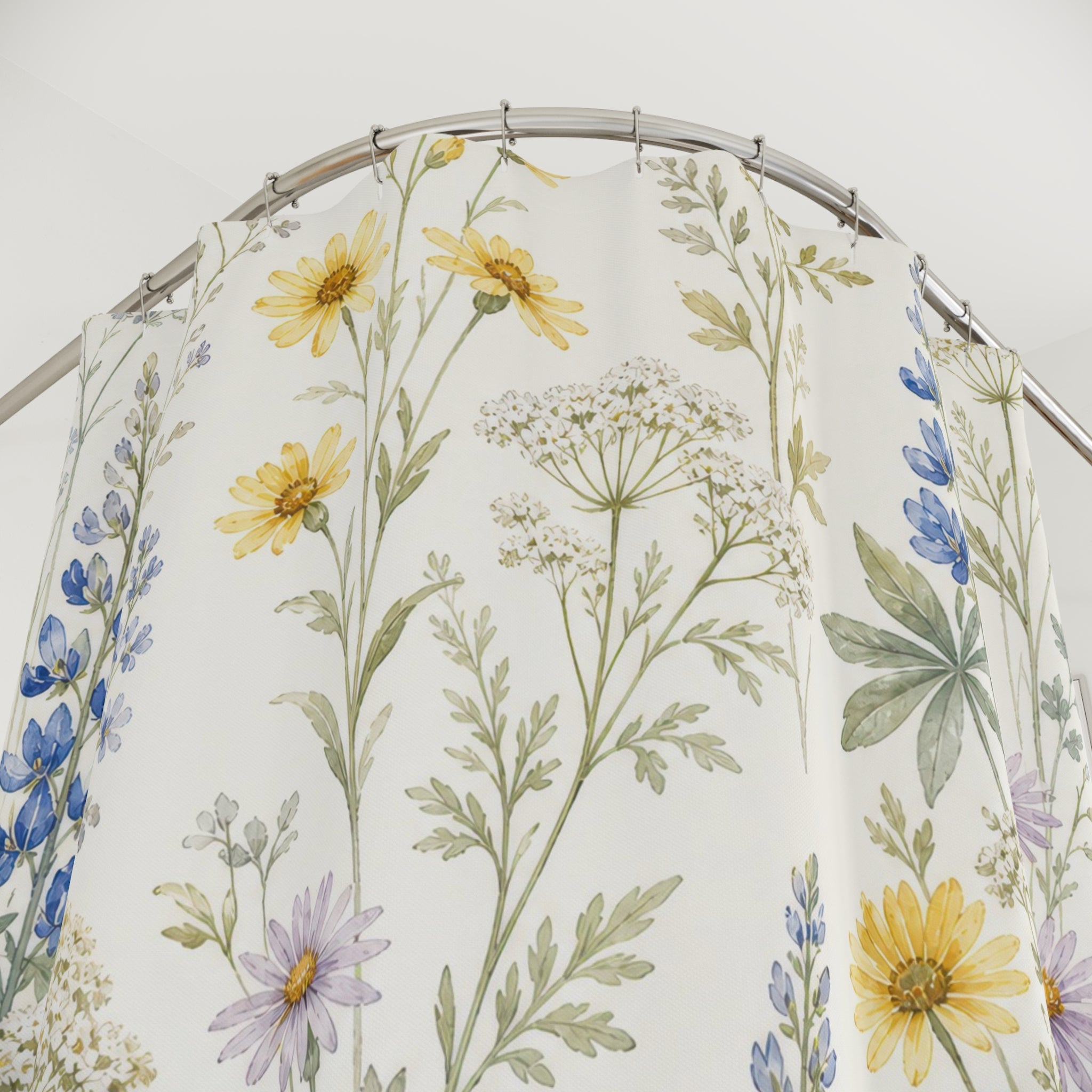 Blue Yellow Wildflower Watercolor Shower Curtain