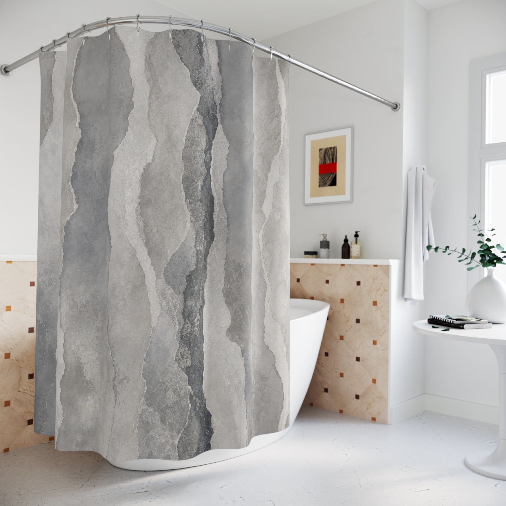 Gray Striped Watercolor Shower Curtain