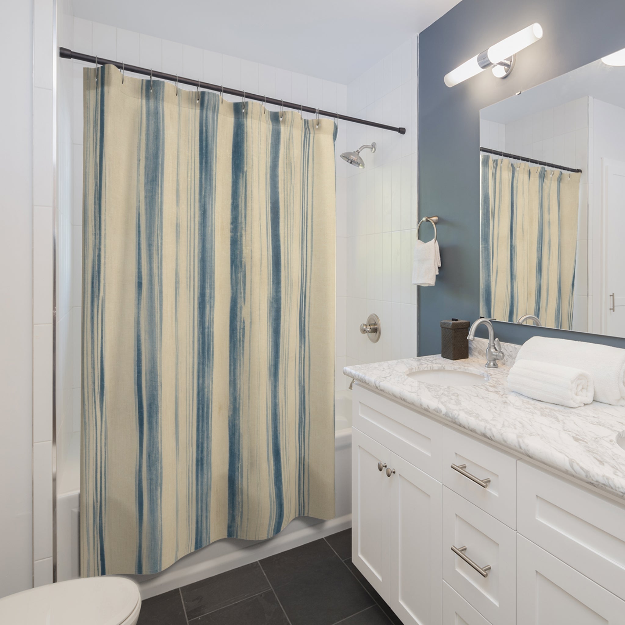 Painterly Watercolor Stripe Shower Curtain