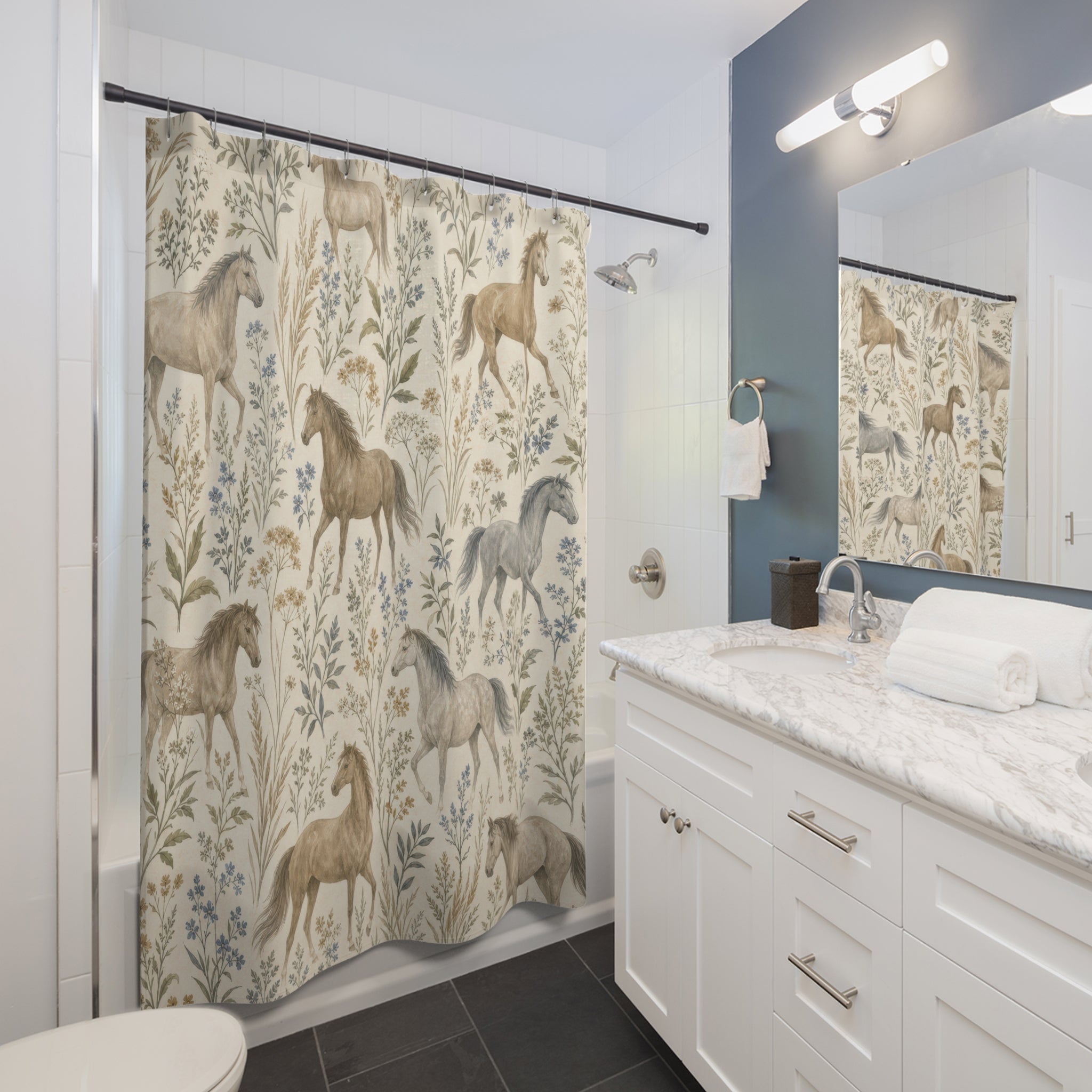 Country Horse Botanical Shower Curtain