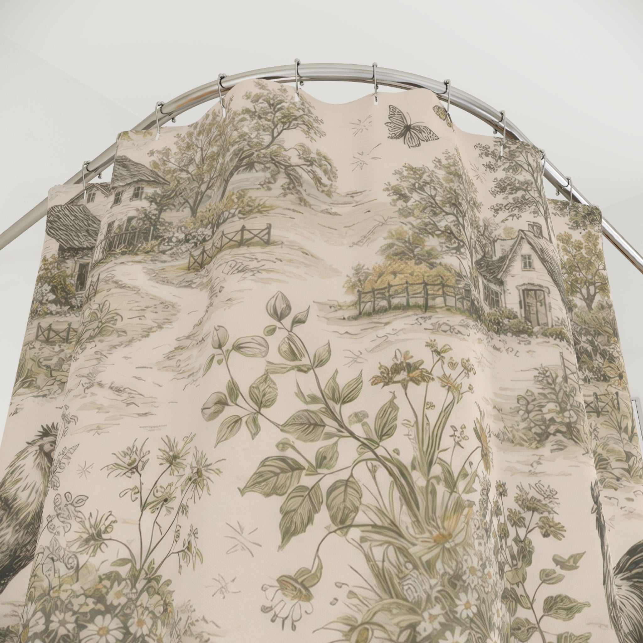 French Toile Shower Curtain – Beige Landscape