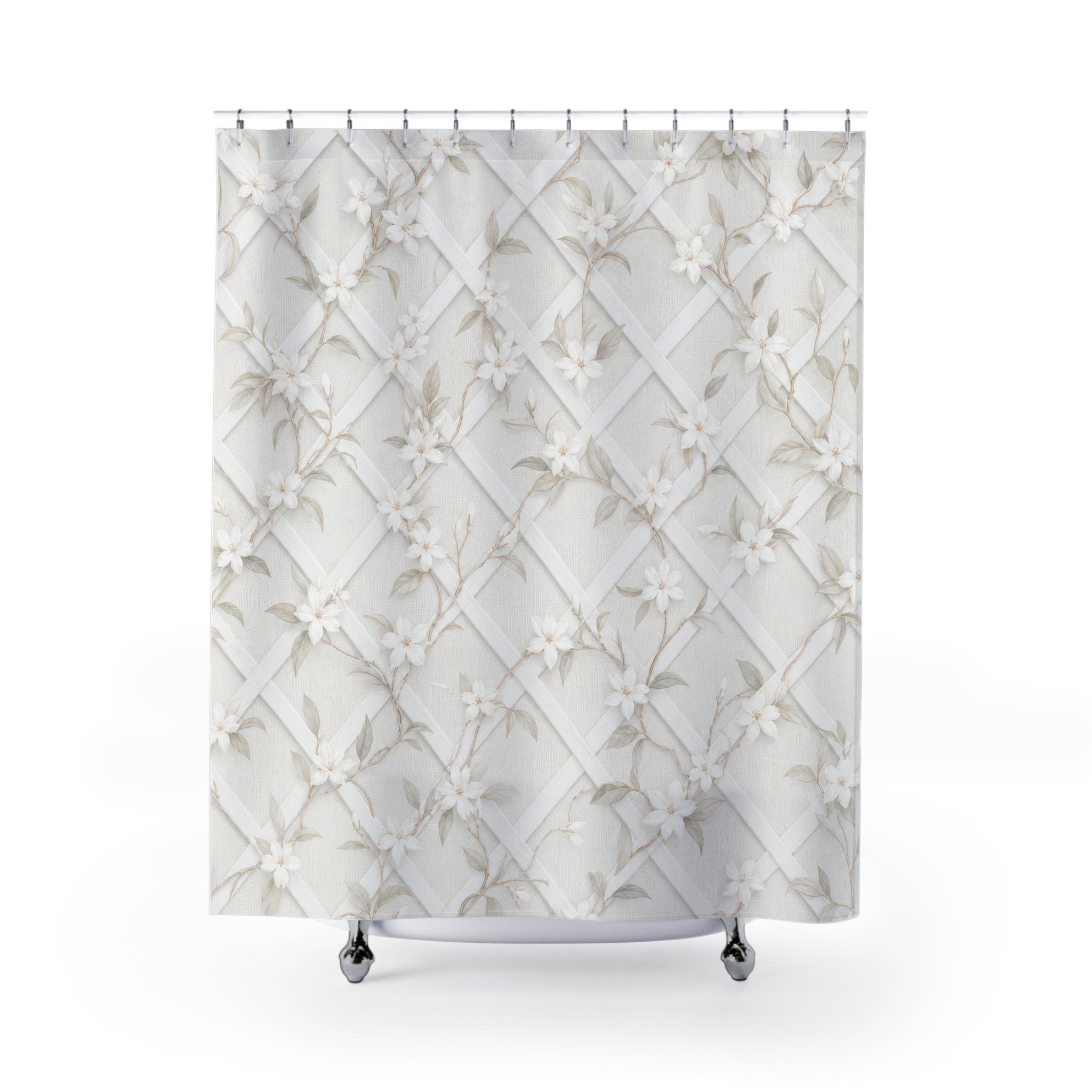 White Jasmine Trellis Shower Curtain