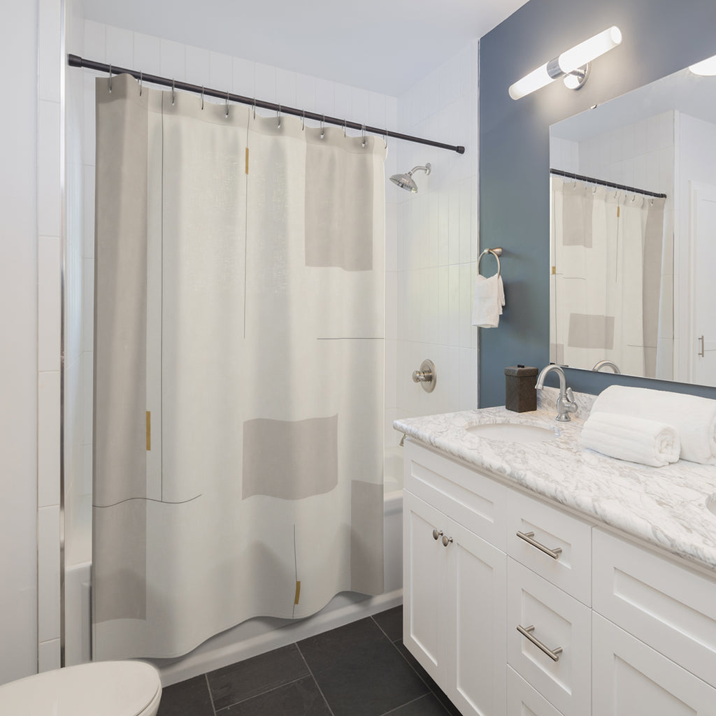 Gold Line White Shower Curtain: Gold Line Shower Curtain