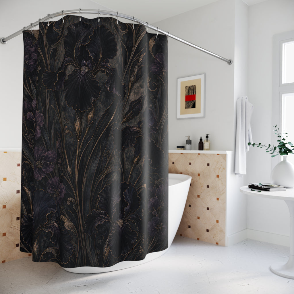 Dark Iris Botanical Shower Curtain