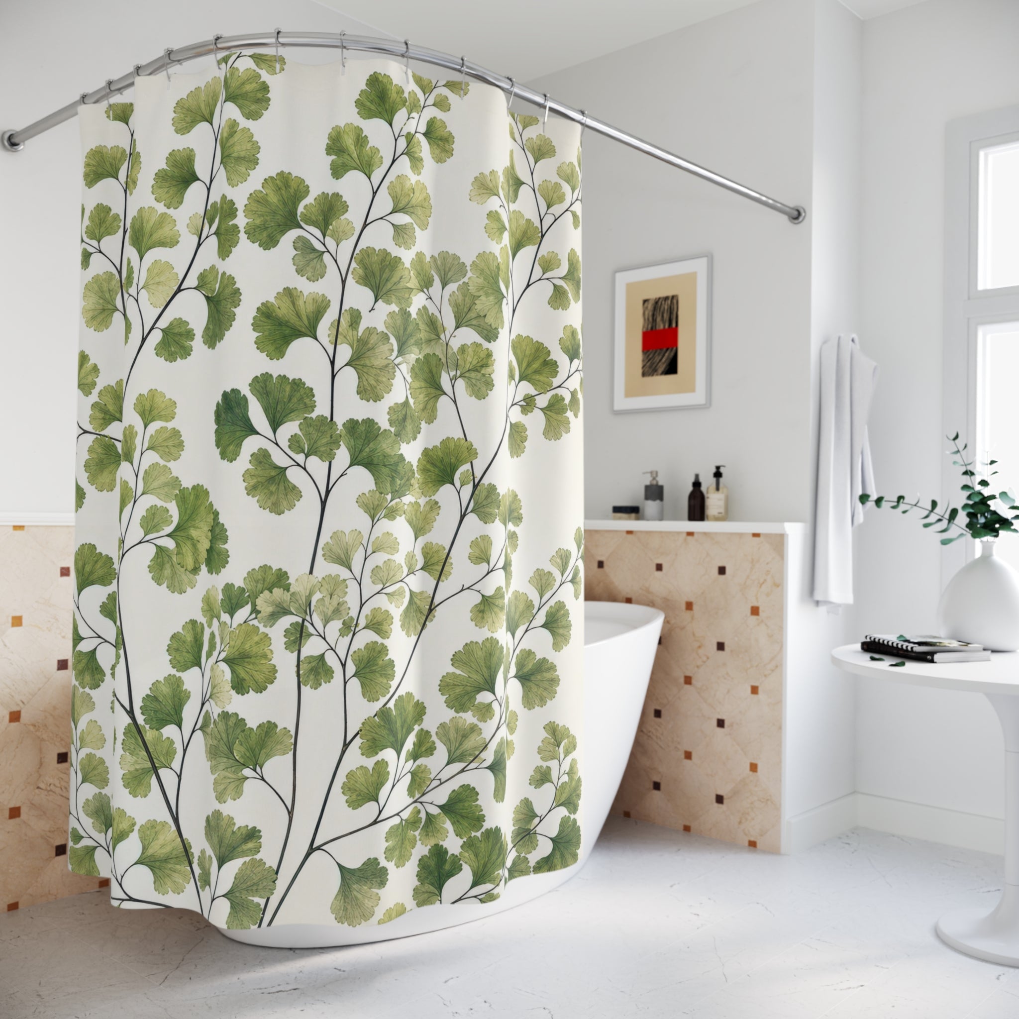 Green Maidenhair Fern Leaf Shower Curtain