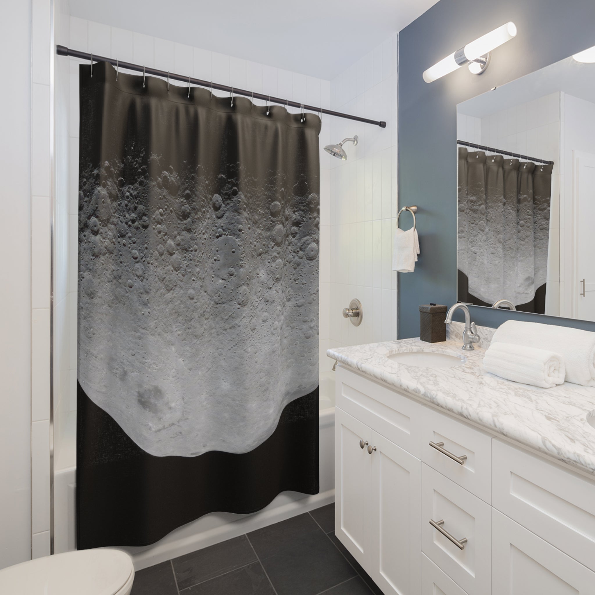 Black and Grey Moon Shower Curtain: Lunar Photo
