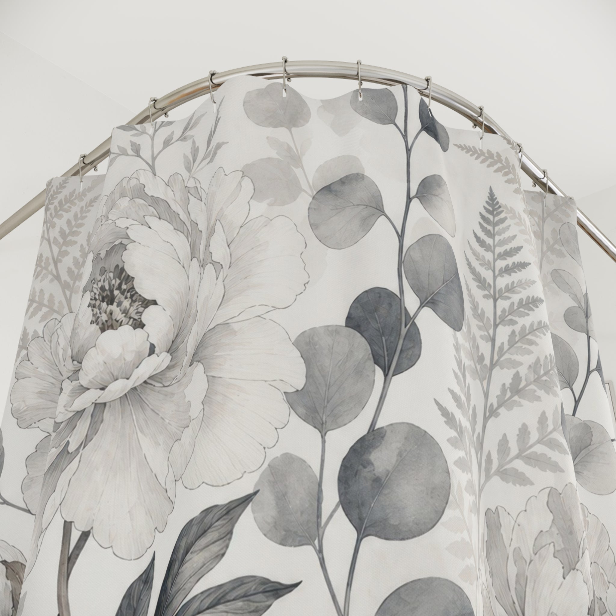 Gray White Peony Botanical Shower Curtain