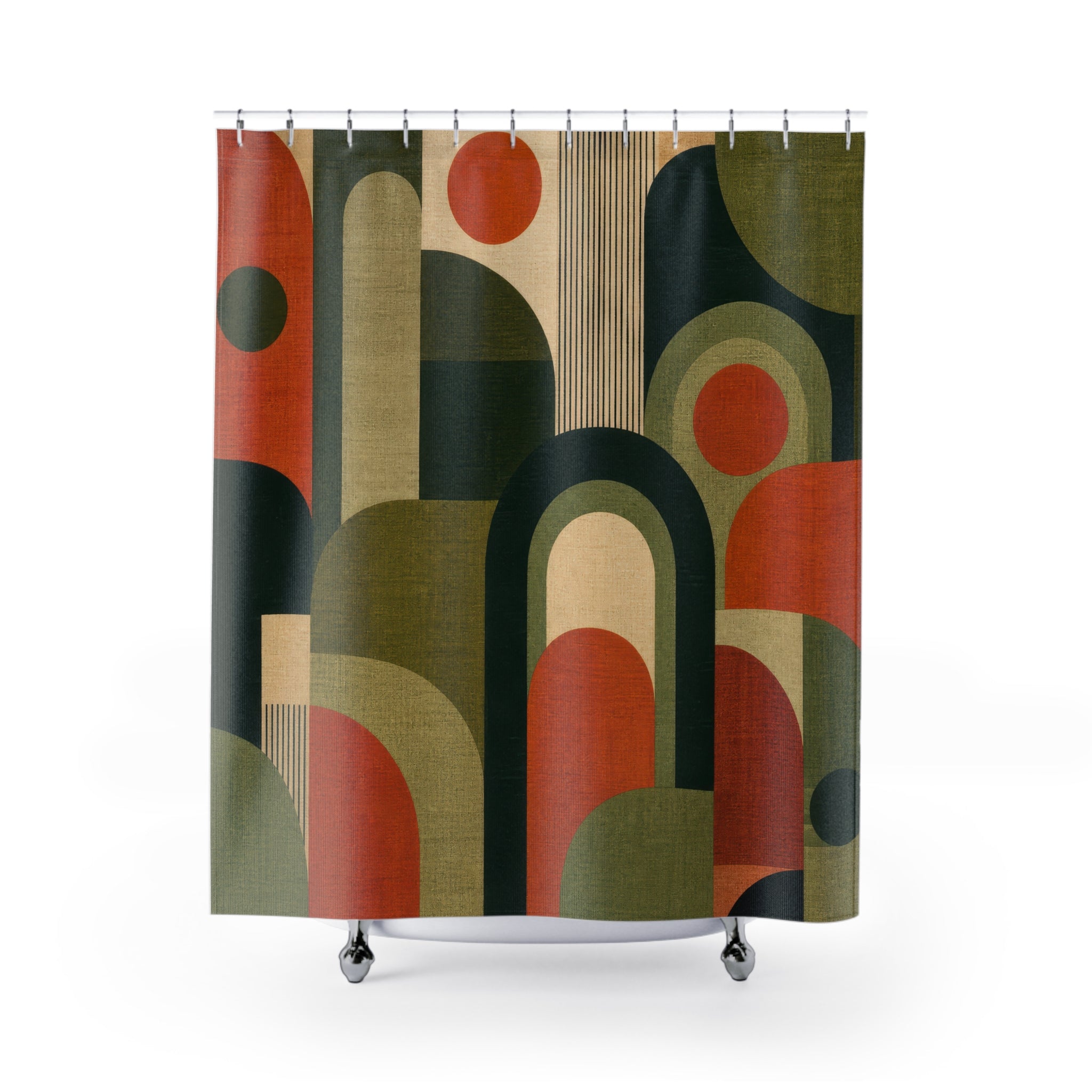 Green Orange Geometric Shower Curtain