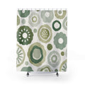 Green Floral Shower Curtain, White Retro Bath Decor, Circle Flower Pattern, Sage Botanical Guest Bathroom Decor, Fresh Garden Style Decor