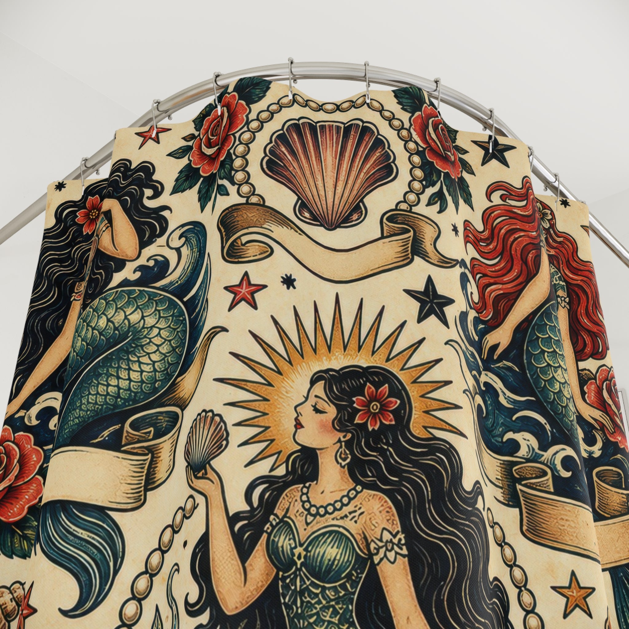 Vintage Tattoo Ocean Shower Curtain