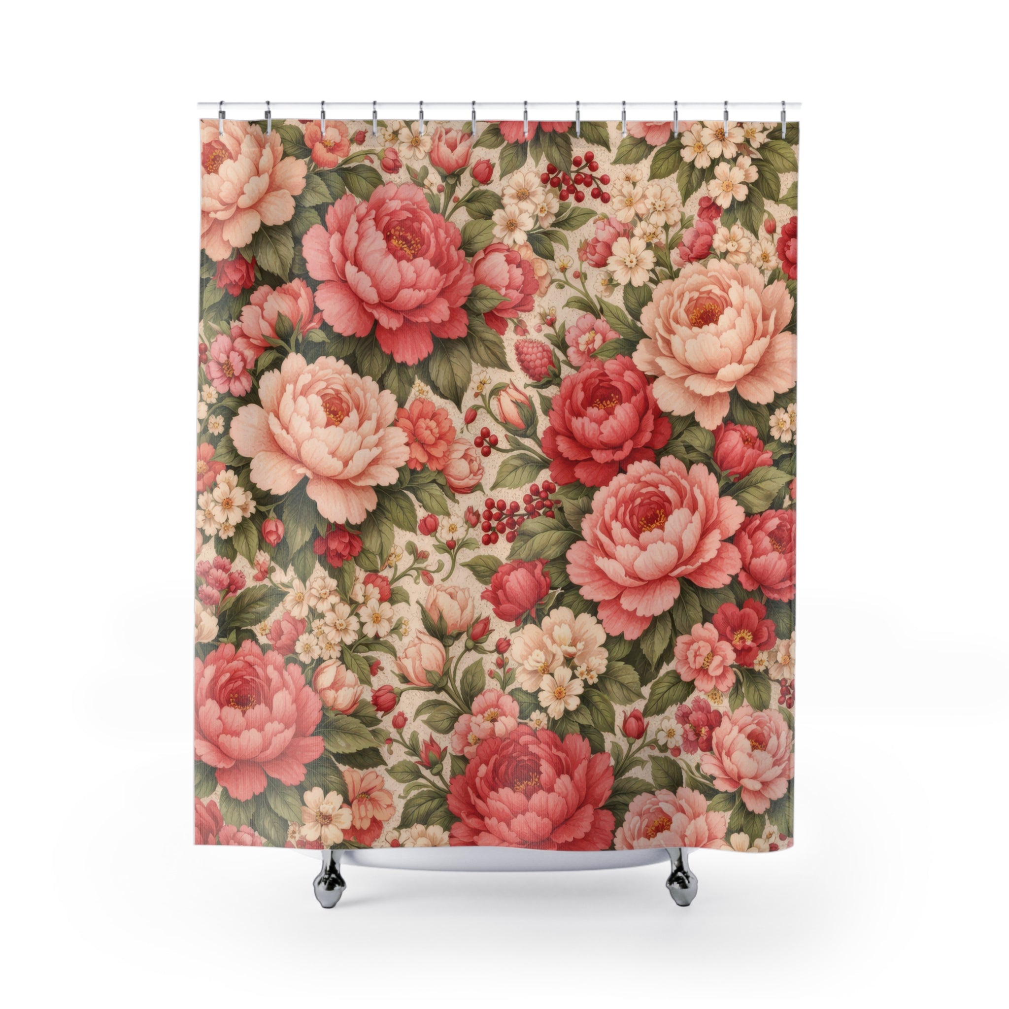 Pink Floral Shower Curtain – Blush Peony Garden