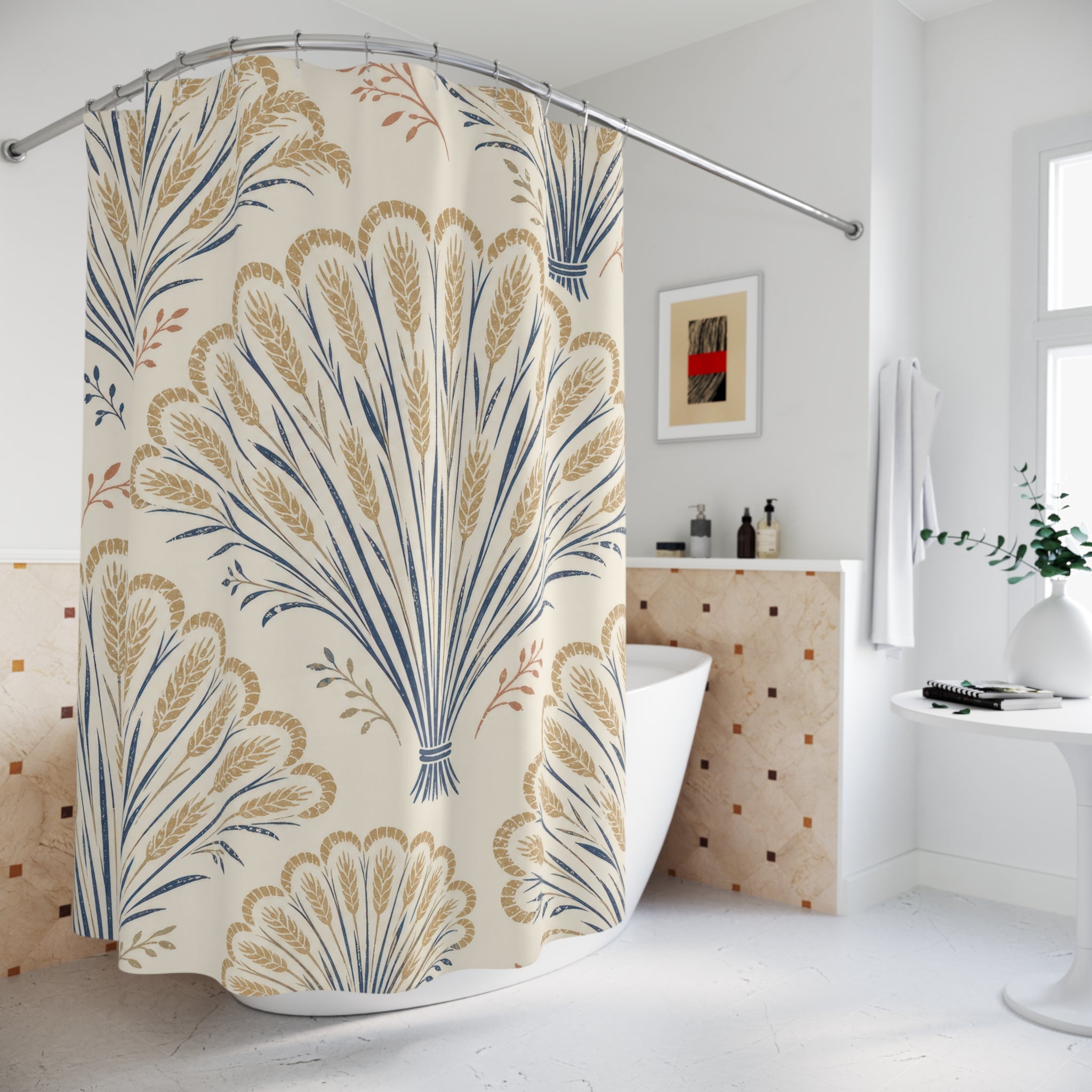 Golden Wheat Farmhouse Scalloped Shower Curtain