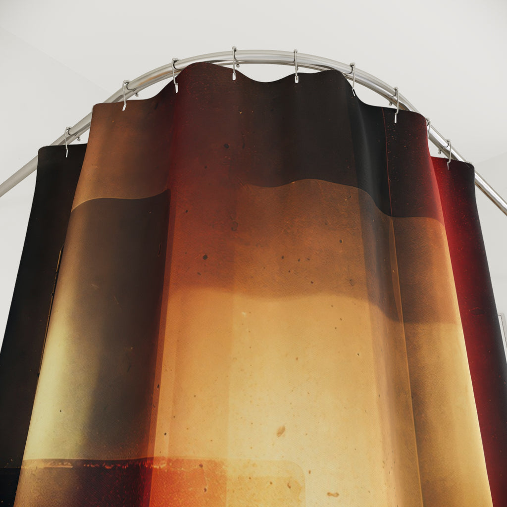 Abstract Shower Curtain, Warm Red Black Bath Decor, Modern Light Block Pattern, Guest Bathroom Decor, Moody Amber Style, Warm Modern Style