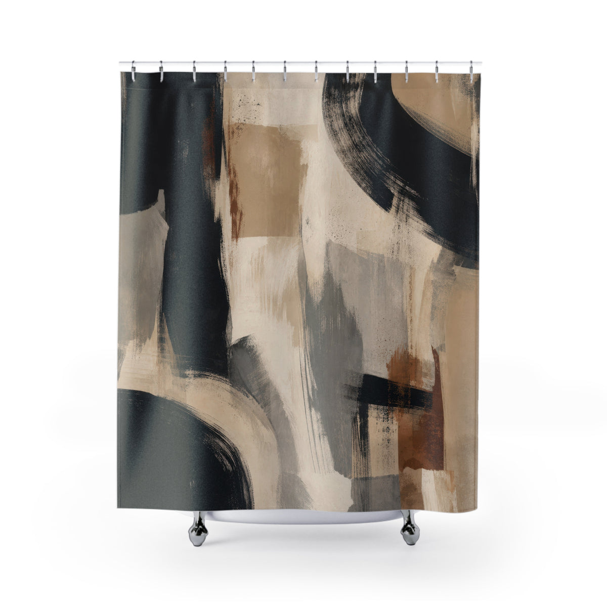 Beige Gray Abstract Brushstroke Shower Curtain