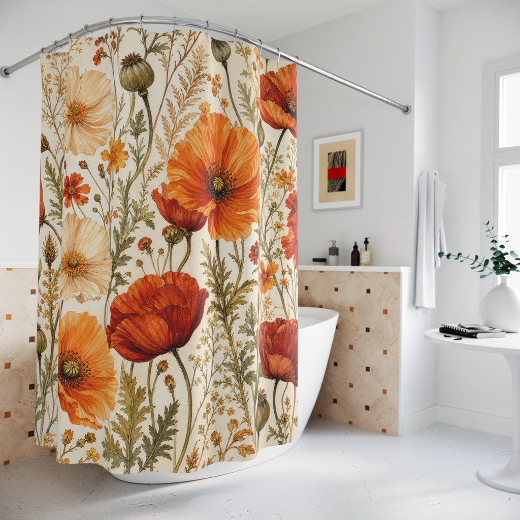 Orange Poppy Meadow Shower Curtain