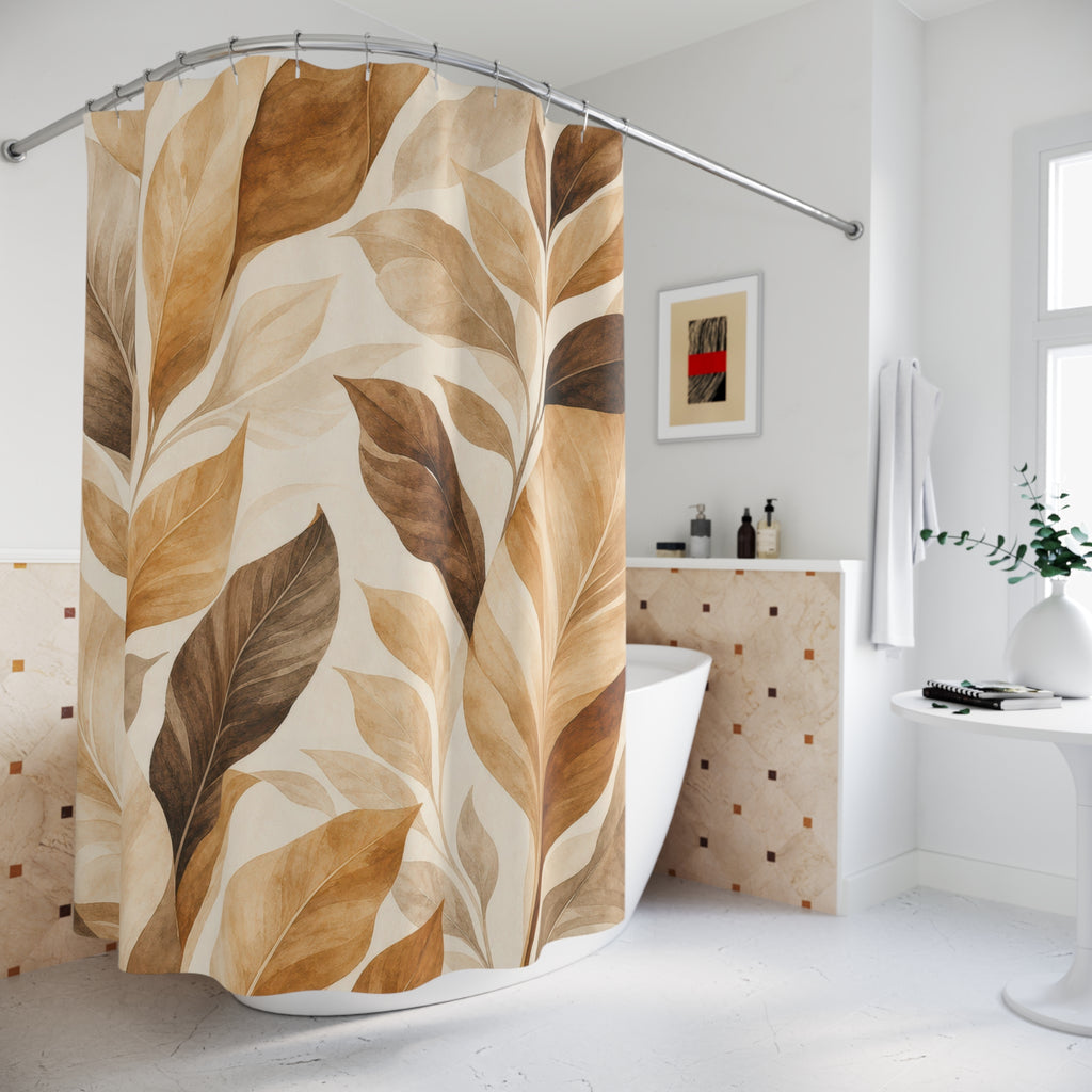 Brown Beige Painted Botanical Shower Curtain