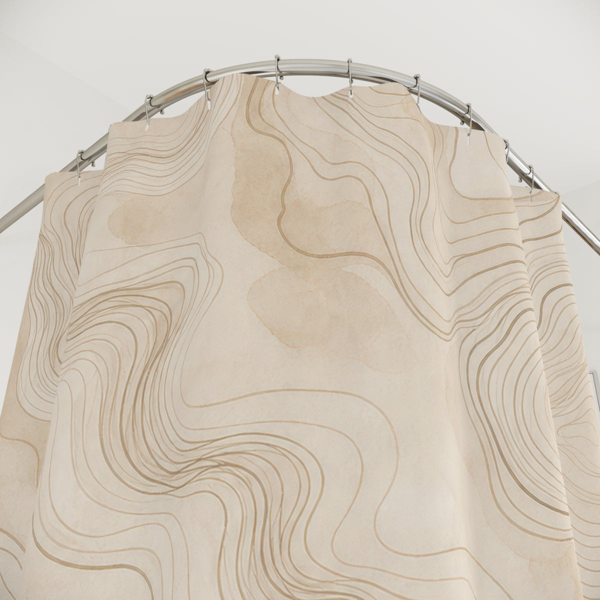 Beige Topographic Line Shower Curtain