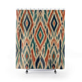 Ikat Shower Curtain, Boho Diamond Geometric Pattern, Teal Rust Bathroom Decor, Global Style Warm Boho Wall Decor Guest Bath Wall Gift