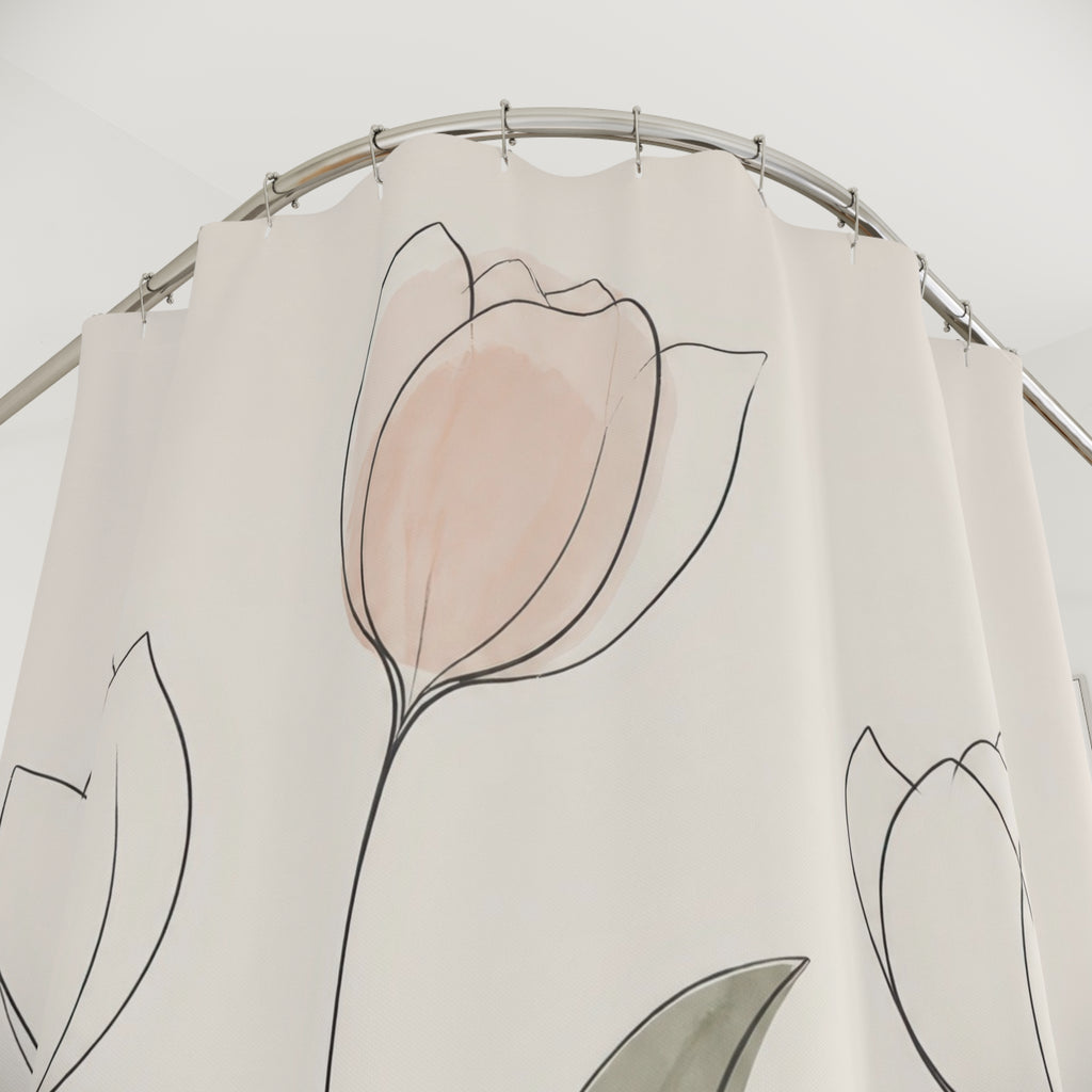 Minimal Tulip Line Art Shower Curtain