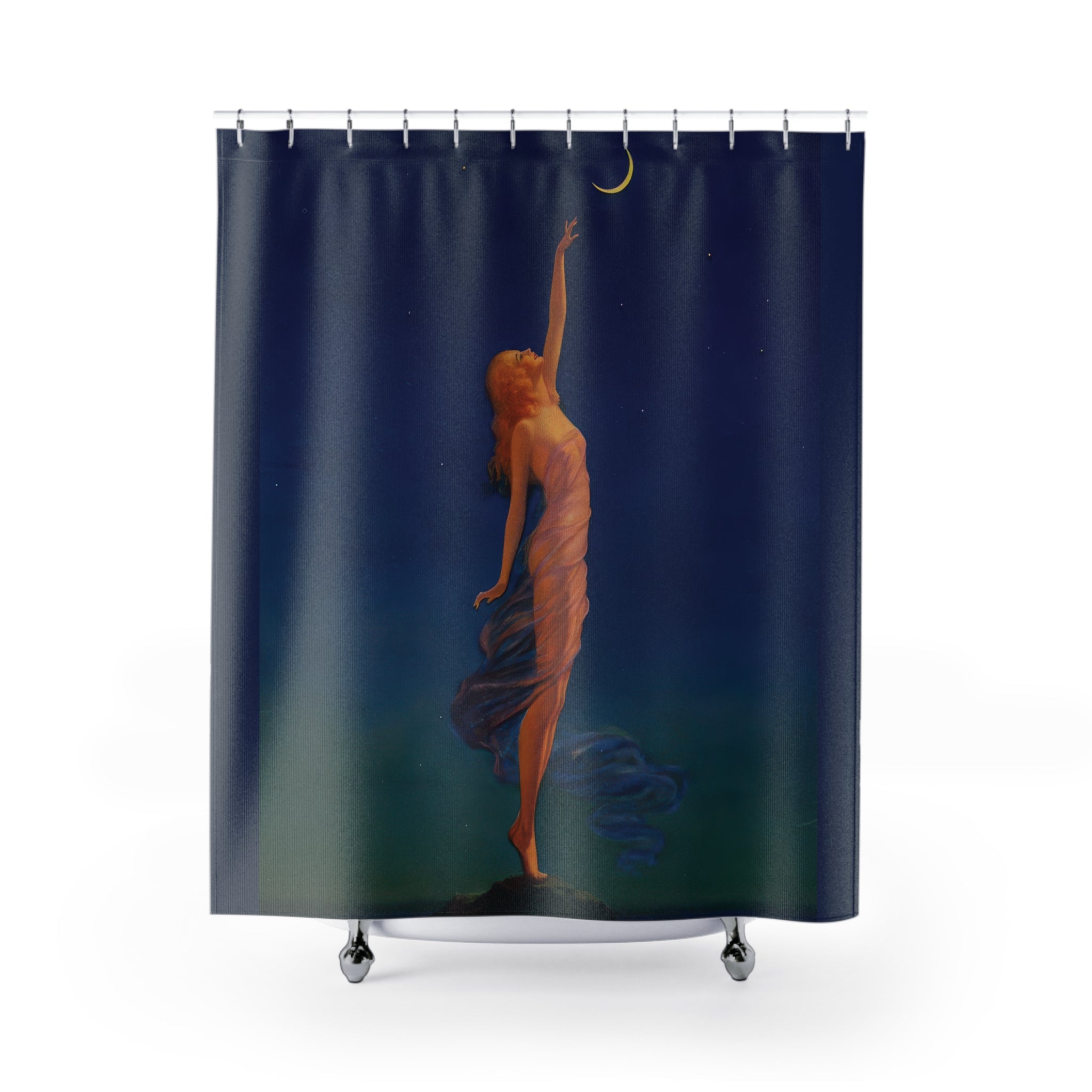 Celestial Moon Shower Curtain – Vintage Blue