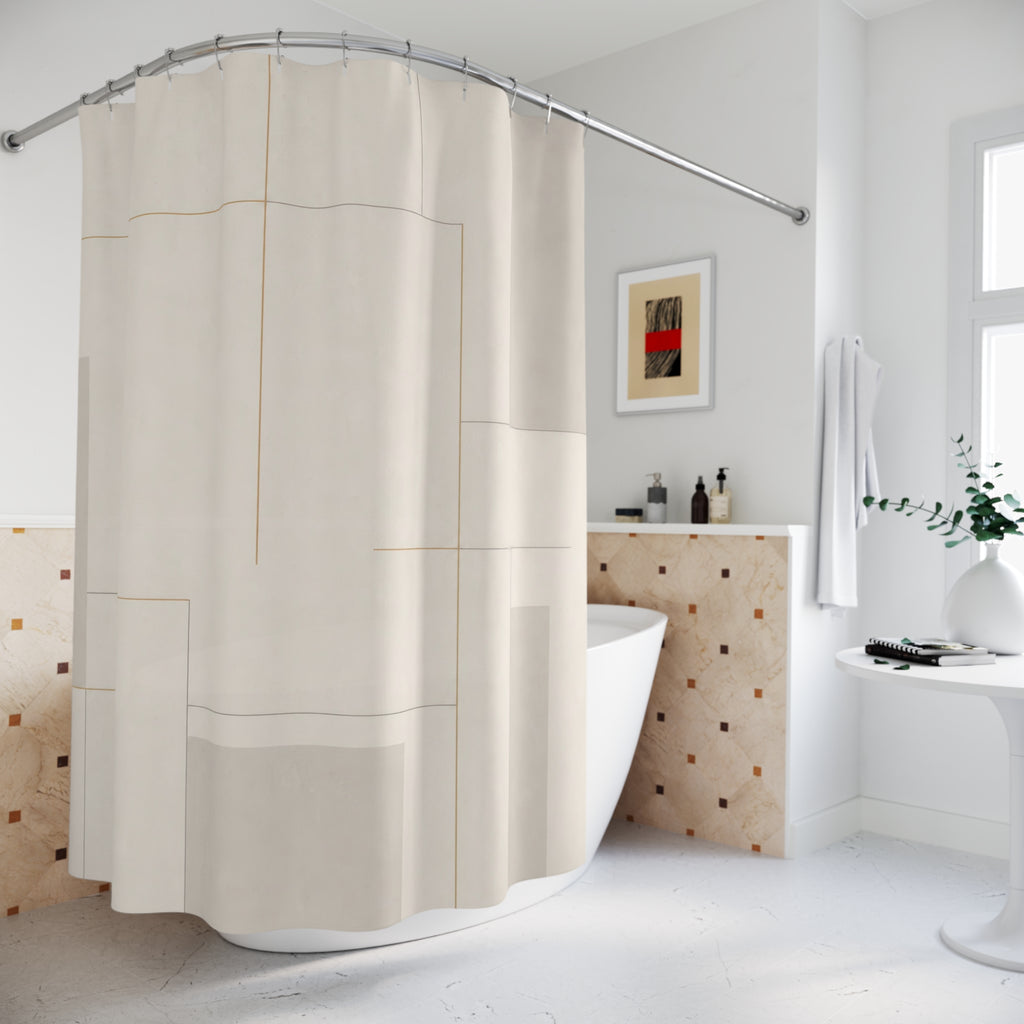 Gold Line White Shower Curtain: Gold Line Shower Curtain
